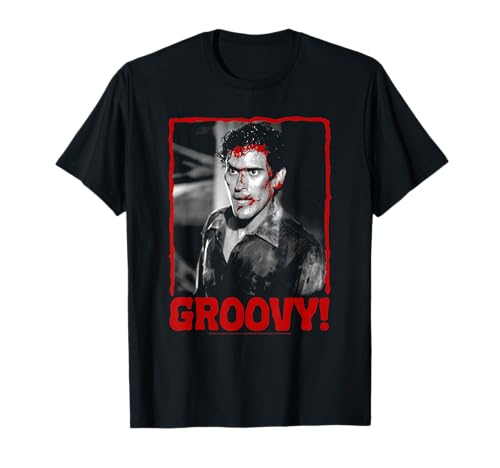 Evil Dead 2 Ash Bloody Groovy Photo Retro Horror Movie T-Shirt