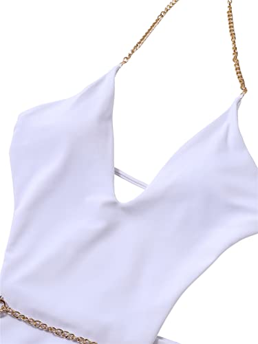 Milumia Women's Sexy Deep V Neck One Piece Swimsuit Cut Out Swimwear Bathing Suit Rave Bodysuit White Large #TOP3