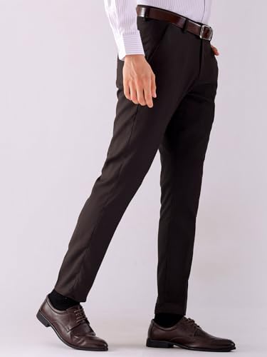 Image of The Indian Garage Co Men Slim Fit Self Design Mid-Rise Stretchable Formal Trousers