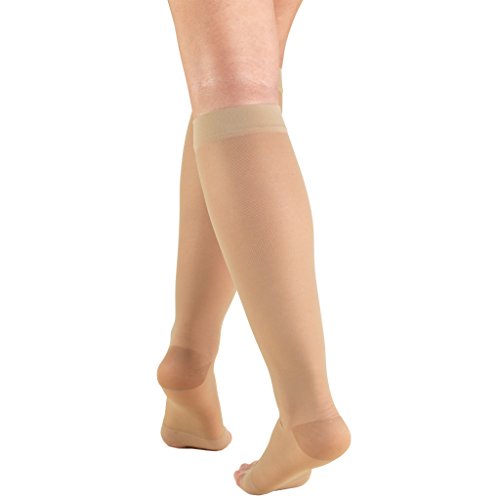 Truform Sheer Compression Stockings, 15-20 Mmhg, Women's Knee High Length, Open Toe, 20 Denier, Nude, Large #TOP2