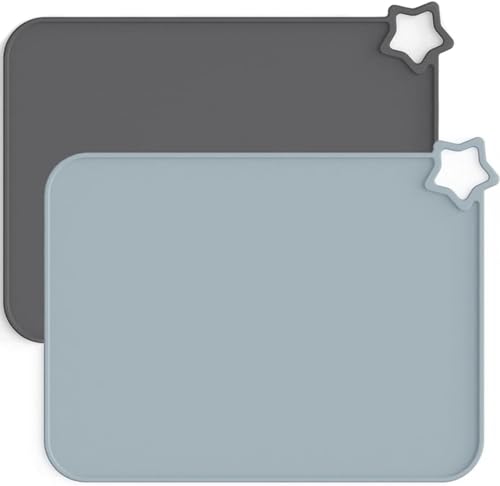 Lunyong 赤ちゃん用プレースマット 子供用プレースマット ダイニングテーブルに貼り付ける 幼児 フードマット レストランでの吸引 シリコン製 ベビープレースマット 旅行 キッズ 食事マット 滑り止め 洗濯可能 耐久性 2枚パック ブルー/ピンク 「3