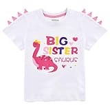 WAWSAM Dinosaur Big Sister Announcement T Shirt Promoted Outfits for Toddler Girls 100% Cotton Promoted to Big Sister Shirt White Print Colorful Short Sleeve Top Tee Gift(White, 3T)