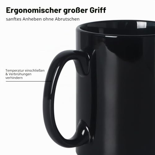 SHOWFULL 650ml Große tasse, glatte Keramik- Kaffeetassen, große Kapazität und Griff, für Büro, Zuhause, Schwarz – Ansicht 4