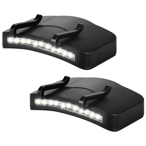 Mudder 2 Pcs Hat Light Clip 11 LED Cap Lights Clip on Hat Battery Powered Hat Brim Clip on Light Black Waterproof Ultra Bright Hat Flashlight Clip on Headlamp for Hats Hunting Camping Fishing Hiking