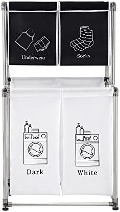 2 Tier Laundry Sorter,Laundry Hamper with 4 Removable Bags for Organizing Clothes(Black+White)
