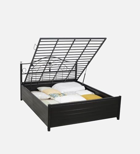 Image of Damron Single Size Metal Bed Palang with Storage - Durable Steel Frame, Space-Saving Design, Stylish and Functional Bedroom Solution with Under-Bed Storage for Easy Organization(Aiden)