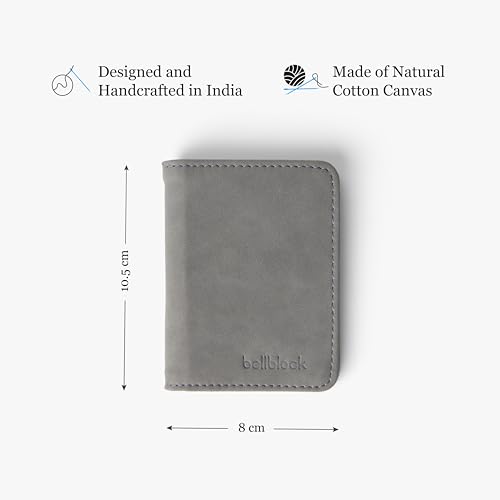 Image of Bellblock Minimal Card Holder for Men /Women | Slim Handcrafted Mens Card Wallet | Upto 7 Cards & Folded Cash | Vegan Leather | Grey (Pack of 1)