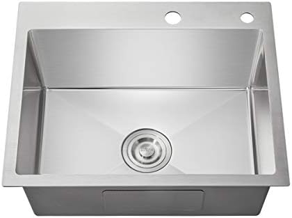 OUGOO 25 x 18 inch Drop-in Tight Radius 18 Gauge Stainless Steel Topmount Kitchen Sink Single Bowl