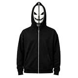 Ghostface - Felpa con cappuccio per Halloween, per adulti, con maschera spaventosa, con cerniera intera, maniche lunghe, unisex, per Halloween, terrificante, costume da circo, Grigio scuro #3., M