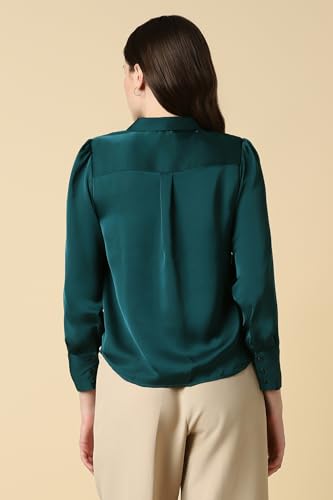 Image of Allen Solly Women's Solid Tie-Up Shirt | Knot-Front Detail | Regular Fit | Soft Breathable Fabric | Smart Casual Wear