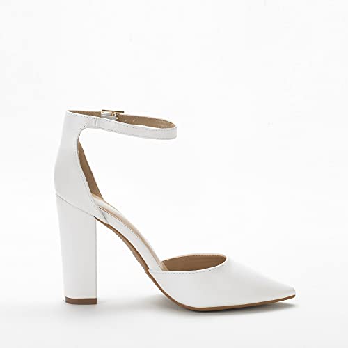 Dream Pairs Women's Coco White Pu Mid Heel Pump Shoes - 7 M Us #TOP9