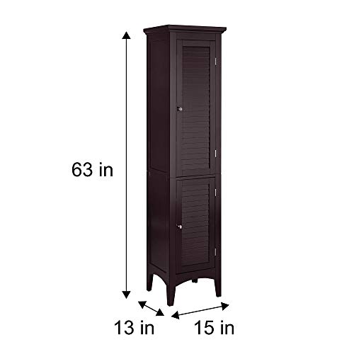 Teamson Home Glancy Linen Tower Freestanding Cabinet Tall Narrow Bathroom Kitchen Living Room Storage With 2 Shutter Doors 5 Tier Shelves, Dark Espresso #TOP2
