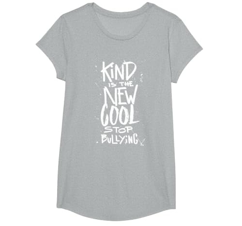 Kind is the new Cool - Stop Bullying - Anti Bully Kindness T-Shirt, Girls, Heather Grey, Large