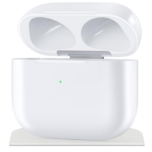 Wireless Charging Case Compatible with AirPods 3, Charger Case Replacement for AirPods 3rd Gen, with Bluetooth Pairing Sync Button, Earphones Not Included (with Gray Cleaning Cloth)
