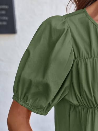 Image of Tankaneo Womens Puff Sleeve Peplum Babydoll Tops Summer Flowy Pleated Cotton T-Shirts Casual Loose Fit Cute Blouse