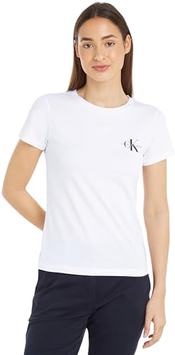 Calvin Klein Jeans Mujer Pack de 2 Camisetas manga corta Monologo Slim Cuello redondo, Multicolor (Sepia Rose/Bright White), S