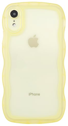 Image of Compatible with iPhone XR Case 6.1 inch, Cute Kawaii Curly Wave Frame Shape Soft Silicone Shockproof Protective Phone Cover for Women Girls, Clear /Yellow