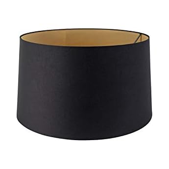 Qazqa Modern Lampenschirm - Rond Schuin Katoen - Schwarz Gold Rund supports-e27 diameter 50 centimeter