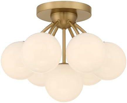 Minka-Lavery Lunara 18.25" 7-Light Semi-Flush Mount - Legacy Brass with Opal Glass (Bulb Not Included)
