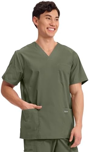 Cherokee Men's V-Neck Top Traditional fit with 4 Pockets, Ultra Soft, Durable, Fade Resistant, 2-Way Stretch Fabric - WW695