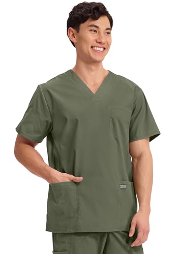 Cherokee Men's V-Neck Top Traditional fit with 4 Pockets, Ultra Soft, Durable, Fade Resistant, 2-Way Stretch Fabric - WW695