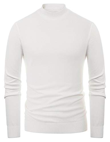 PJ PAUL JONES Men's Turtleneck Long Sleeve Sweater Lightweight Mockneck Pullover White, Size XL