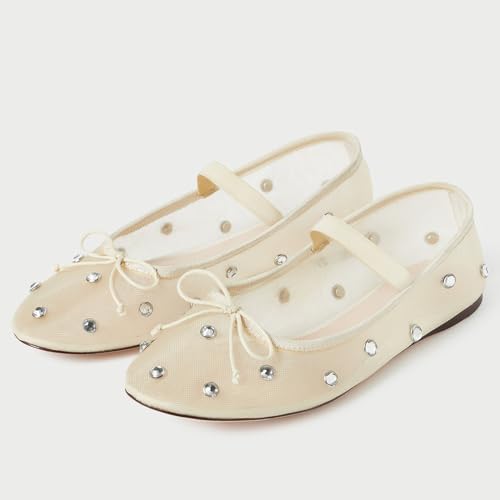 JORISTIMO Crystal Mesh Ballet Flats Stretch Band Snip Toe Ballerinas Flats Mary Jane3