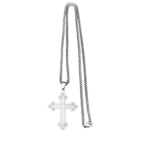 Collier pendentif croix d'église en strass dorés de prestige