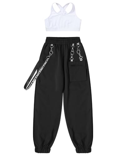 easyforever Girl Dance Clothing Set Cross Back Sleeveless Tank Top And Sweatpants Workout Jogger Tracksuit Hip Hop Dancewear White 12 Years3