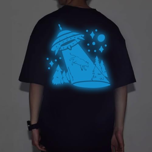 Image of guangyintong Glow in The Dark Heat Transfer Vinyl Rolls, 12 inch x 5ft Luminous Blue Iron on Vinyl for T-Shirts, PU Elastic HTV Vinyl for All Cutter Machine Easy to Cut & Weed for Cool Costumes /Design