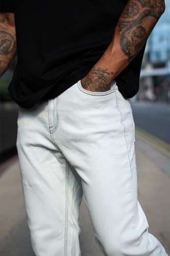 Mens Slim Fit Jeans Stretch Designer Denim Pants for Men Skinny Tapered Leg Stone Wash White 284