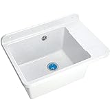 GOSPO Ausgussbecken aus Polypropylen, 50,5 x 34 x 26,5 cm, Haushaltsspülbecken, Spülbecken mit professionellem Siphon und Montageset, Waschbecken (Weiß)