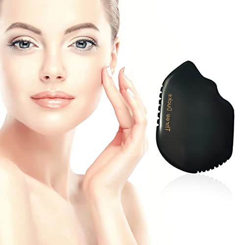 Three Ducks gua sha Facial Tool Scraping Stone Massage Tool, Traditional Anti aging, Wrinkle, Skin Tightening, Lifting Firming, Eye Puffy Black Edge Massager, 1.0 Count