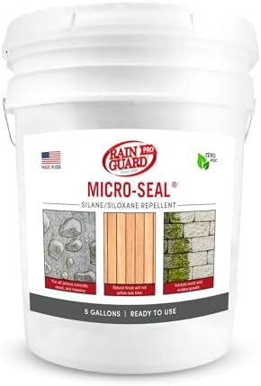 Rainguard Pro Micro-Seal, Surface Sealer for Water and Weather Damage, Ideal for All Porous Wood and Masonry Surfaces, Silane/Siloxane Water Repellent, Natural Finish, Ready to Use, 5 Gallons