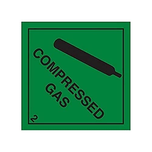 V Safety,Black/Green,6D009AF-S Compressed Gas Warning Hazard Diamond Sign - Square - 100mm x 100mm - Self Adhesive Vinyl