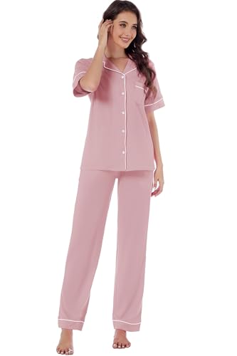 Image of LUBOT 100% Cotton Pajamas for Women Pajama Set Soft 2 Piece Sleepwear PJ Set Long Sleeve Button Knit Cozy Loungewear XS-XXL