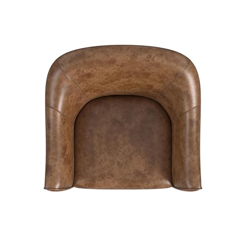 HomePop Modern Barrel Accent Chair, Distressed Brown Faux Leather by HomePop - Image 5