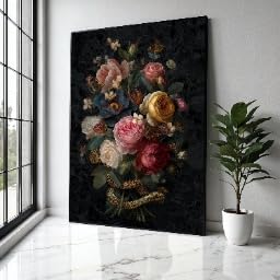Tableau bouquet de fleurs vintage pour habiller un mur vide peinture de roses sans cadre