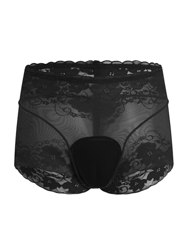 Men's Sexy Breathable Transparent Mesh Boxer Briefs Underwear Sheer Lace Panties with Bulge Pouch Underpants