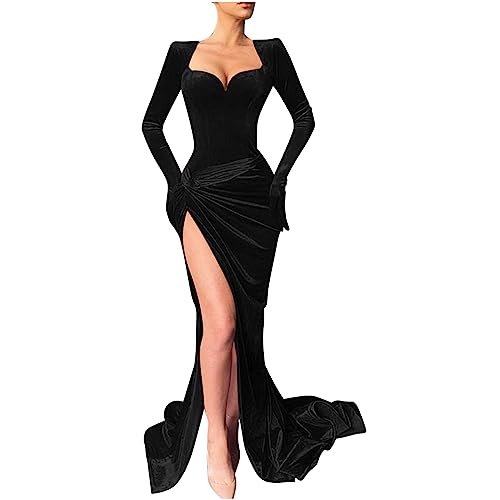 Amazon.com: Formal Dresses for Women 2024 Long Sleeve Twist Waist High  Split Maxi Dress Vintage Elegant Party Evening Gown Dress : Clothing, Shoes  & Jewelry