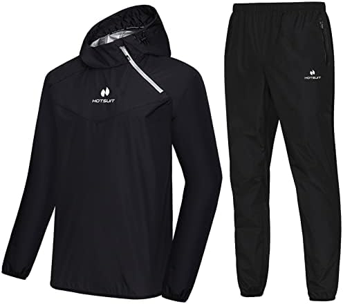 HOTSUIT Sauna Suit for Men Sweat Sauna Jacket Pant Gym Workout Sweat Suits, Black, XXL