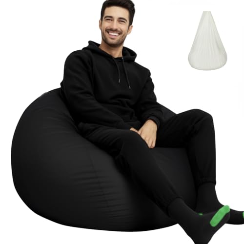 Tusrai Bean Bag Chair Slipcover with Liner Only Washable 3ft (No Filler) Velvet Luxurious Microfiber Suede Beanbag Cover for Adults Indoor Pear Style Large - Black