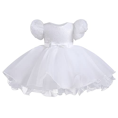 Flower Girls Sequin Bowknot Tutu Dress For Kids Baby Wedding Bridesmaid Birthday Party Pageant Formal Dresses Toddler Princess First Communion Baptism Christening Gown White - Sequin Puff 1-2 Years #TOP17