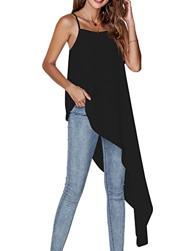 Umenlele Women's Square Neck Spaghetti Strap Sleeveless High Low Loose Fit Cami Top3