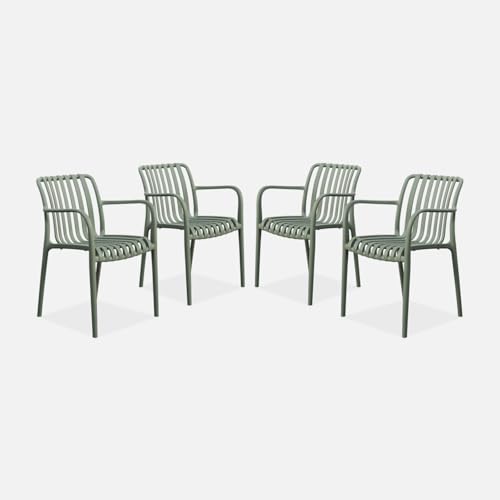 sweeek - Lot de 4 fauteuils de Jardin en Plastique Vert de Gris. empilables. Design linéaire
