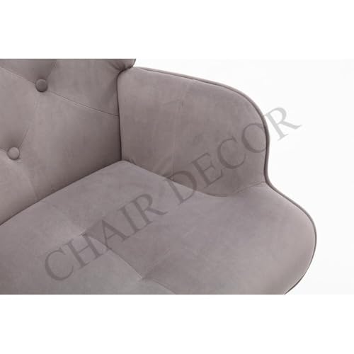 Image of Velvet Wingback Accent Chair for Living Room | Luxury High Back Tufted Armchair with Glossy Metal Legs | Modern Velvet Upholstered Lounge Chair for Home & Office | 1 Pc (Grey)