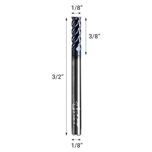 Image of ACCUCUT I4KES 1 /8 inch Carbide Square End Mill- 4 Flute Milling Bit Set for Steel, Forge Hardened Steel, Copper, Alloys & Materials < HRC 50 - AlTiCrN Coating CNC Router Bit, 45 Degree Helix (5 pcs)