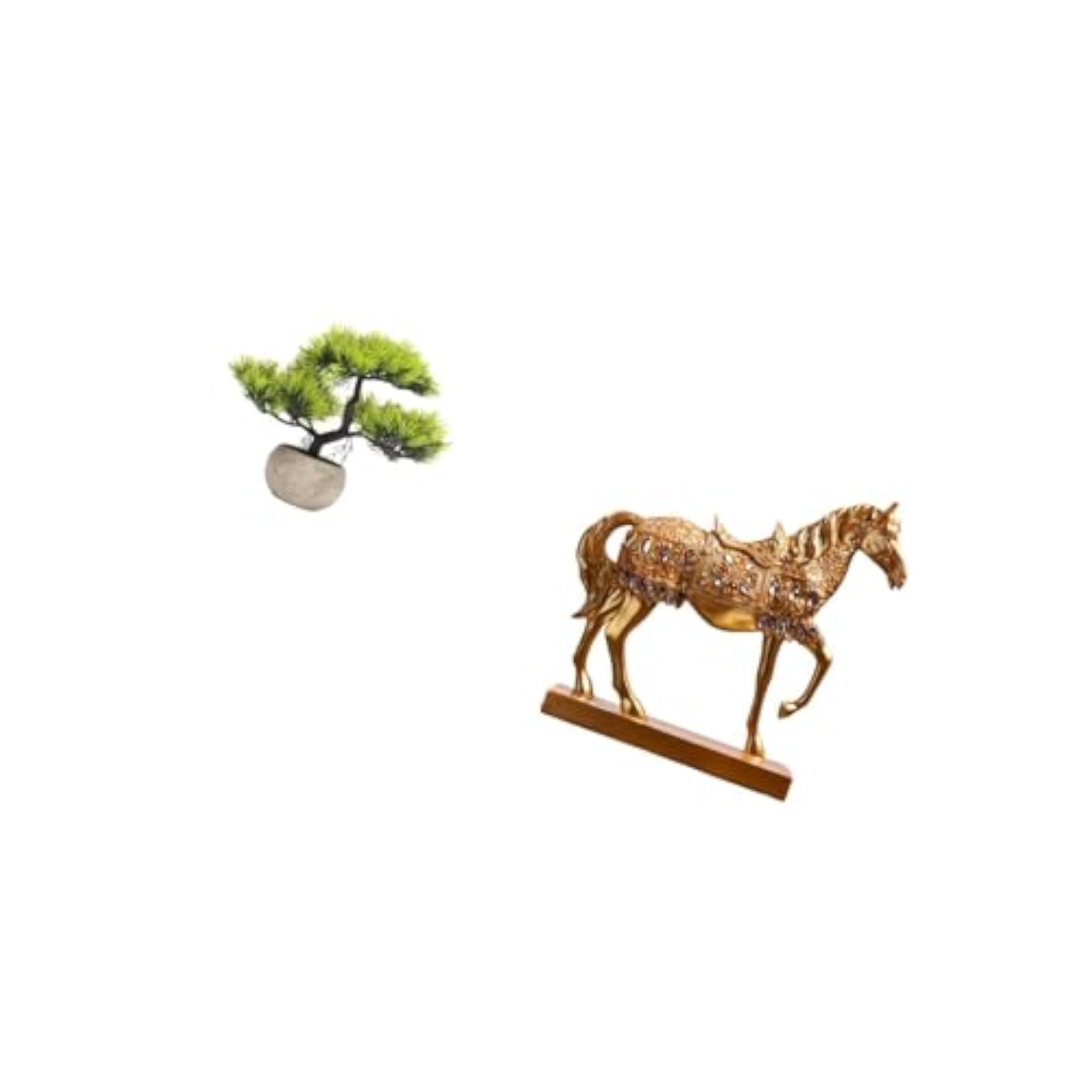 Artificial Bonsai Tree with Horse Figurine Sculpture