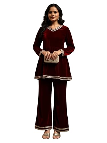 Image of Leriya Fashion Velvet Kurti Set for Woman | Short Kurti for Women | Co ord Set for Women Stylish Party Suit | Ethnic Office Everyday Wear & Casual Look | A Line Kurta Set for Woman
