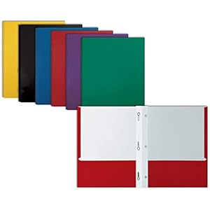 Letter Size Paper Portfolios by Better Office Products, Case of 100, Assorted Primary Colors, with Fasteners (Assorted…